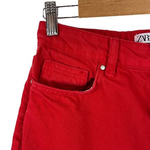 ZARA Z1975 HIGH RISE STRAIGHT LEG RED DENIM JEANS 6147/080 SIZE 4 - Picture 5 of 15